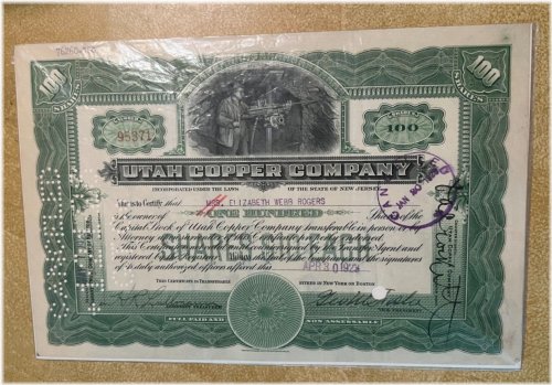 Copper Heritage Certificate - 1923, 100 Shares