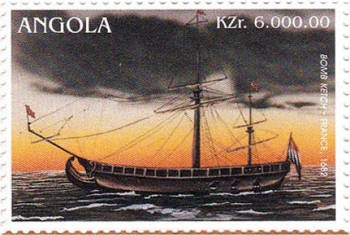 Classic Ships Bomb Ketch Stamp from Angola