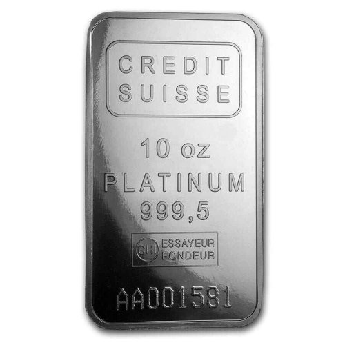 Credit Suisse 10 oz Platinum Bar with Assay - .9995 Fine Quality