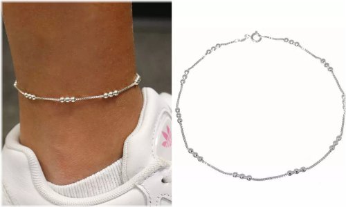 Triple Bead Diamond Cut Sterling Silver Anklet from Italy