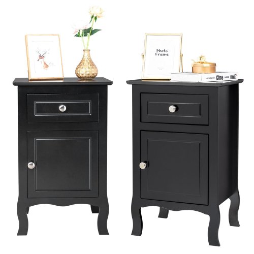 Wooden Drawer Accent Set: Pair of Side End Tables for Home