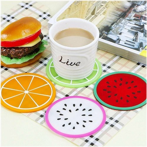 Fruitful Table Protection Set: Silicone Drink Coasters with Vibrant Designs