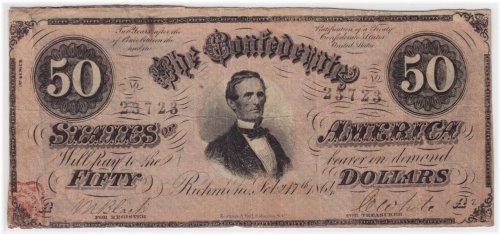 1864 Confederate States of America $50 Note T-66 #23723
