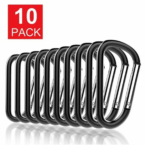 Peak Clasp: 10-Pack Black Aluminum D-Shaped Snap Hooks for Outdoor Sports