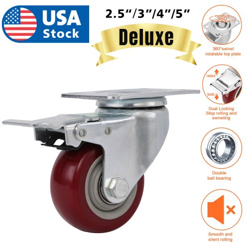 Red Poly Swivel Lock Casters