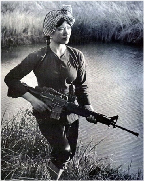 Vietnam War Era Portrait: Female Viet Cong Warrior with M-16