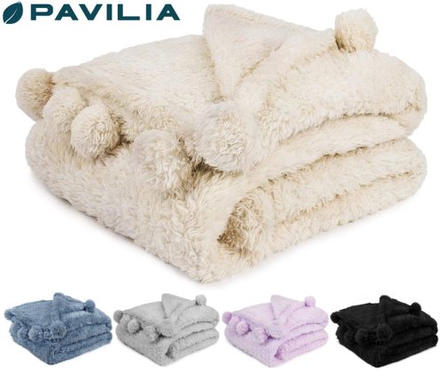 Pom Pom Sherpa Throw Blanket