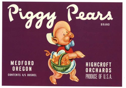 Piggy Pears Vintage Crate Label