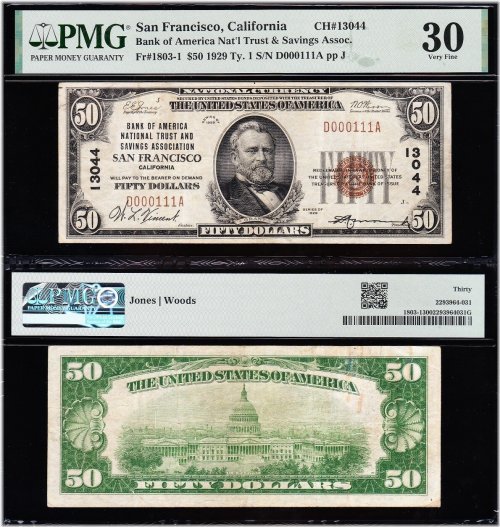 San Francisco True Binary $50 National Note, PMG 30
