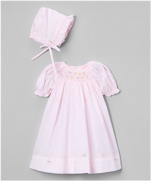 Pink Smocked Bishop Daygown & Bonnet Set