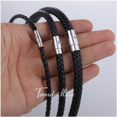 Midnight Steel Clasp Leather Necklace