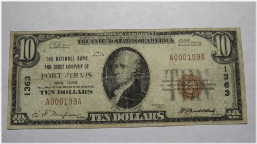 Port Jervis 1929 $10 National Currency Bank Note