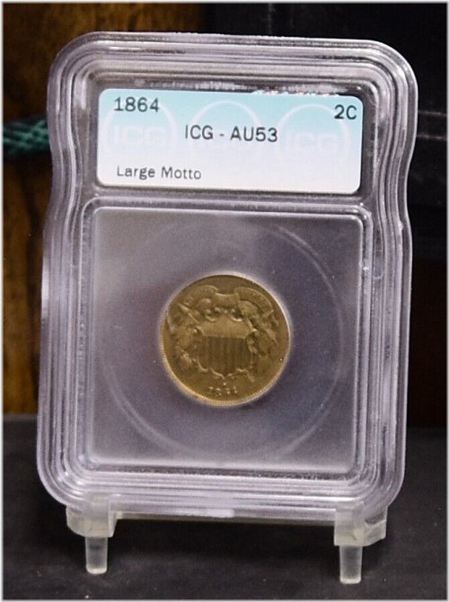 1864 Large Motto Two Cent Piece - ICG AU53