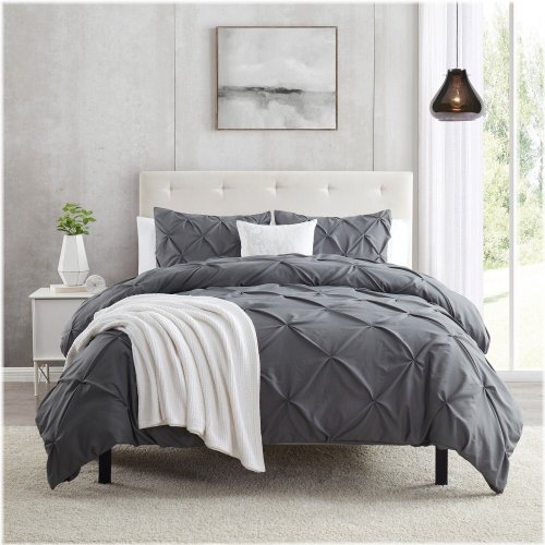 Luxury Pintuck Comforter Set, 3-Piece Pinch Pleat Bedding Ensemble