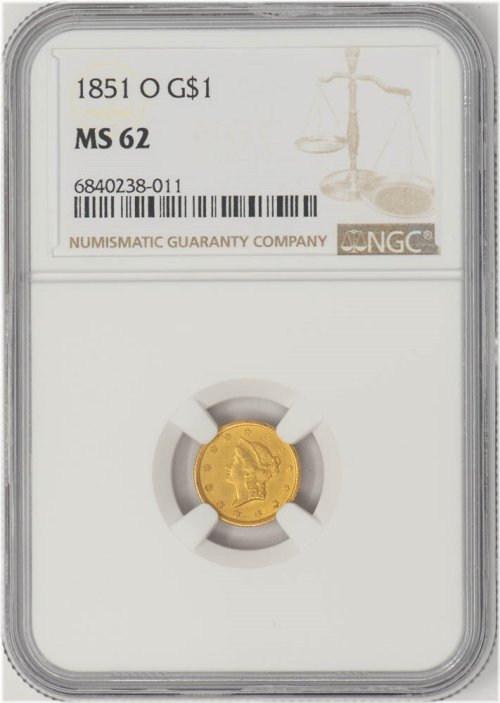 1851-O Gold Liberty Dollar MS62 NGC 948049-4
