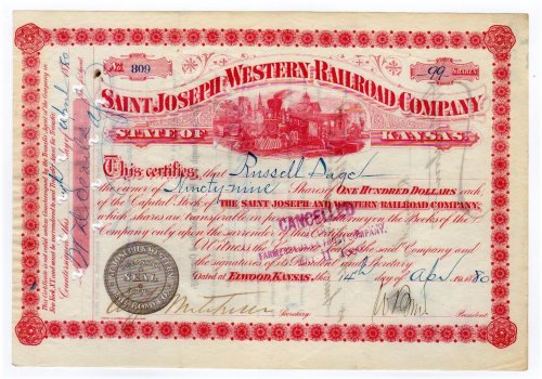 Sage Railroad Stock - Saint Joseph and Western Line