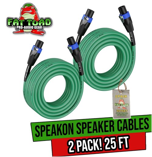 Fat Toad 25ft Speakon Cables (2 Pack) for Pro Audio Connectivity