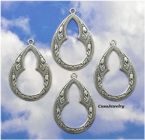 Aged Silver Teardrop Hangings - 6 Piece Set