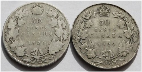 Canadian Silver George V 50 Cents Set