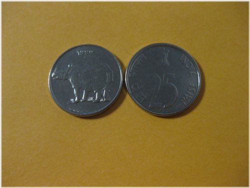 Indian Rhino 25 Paise Coin