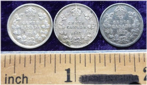 Canadian Sterling Silver 5-Cent Trio, 1906-1908