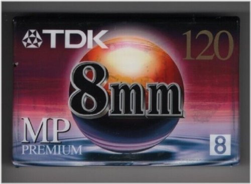 Premium 8mm Video Cassette Tape by TDK - 120 Minutes Recording Time (New & Sealed)