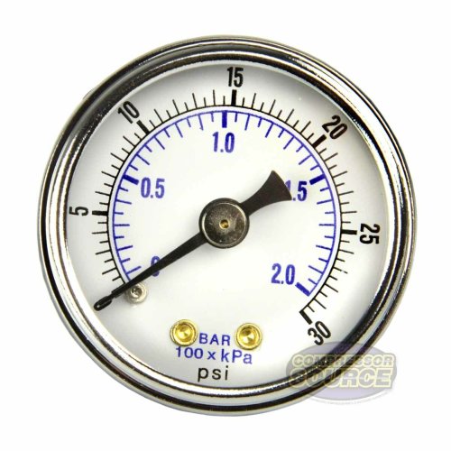 Back Mount Pressure Gauge - 0-30 PSI, 1.5" Face