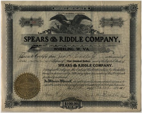 West Virginia Oil Refining Stock Certificate