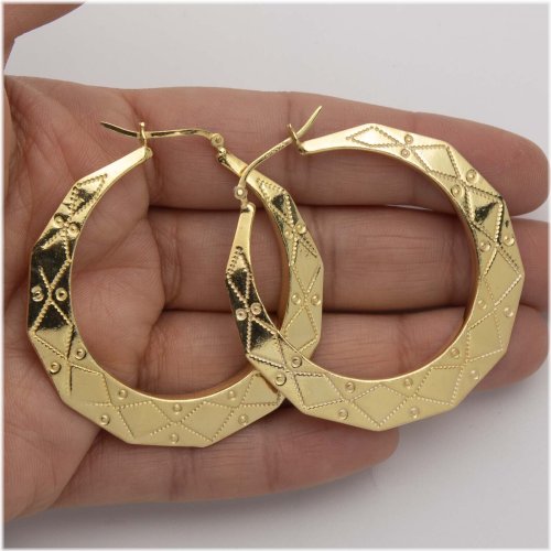 Golden Rhombus Textured Hoop Earrings