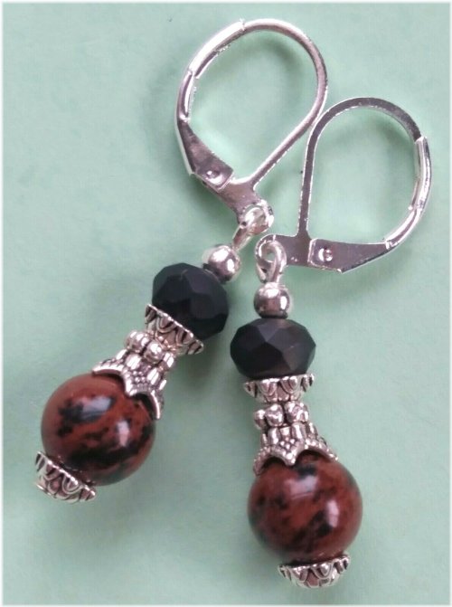 Burgundy Obsidian Crystal Leverback Earrings