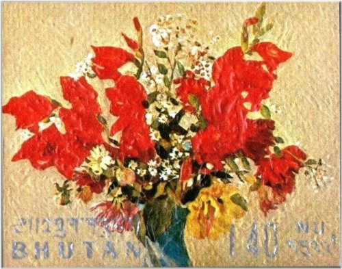 Bhutan Gladiolas Roland Oudot Stamp Set