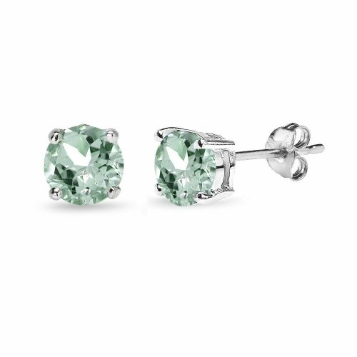 Green Amethyst Round-Cut Sterling Silver Stud Earrings