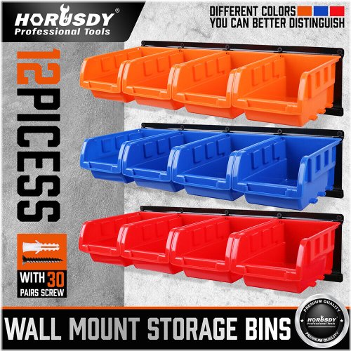 Garage Wall Organizer with 12 Bins for Parts and Tools