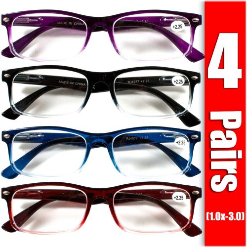 Spring Hinge Rectangular Reading Glasses Set for Men and Women