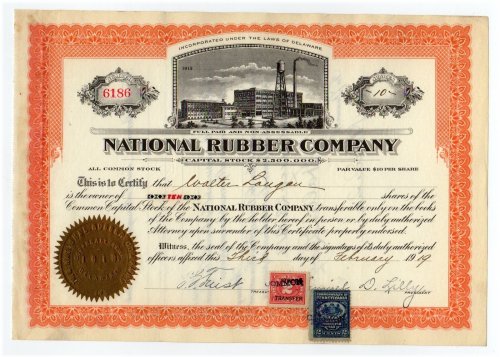 Rubber Revenue Stock Certificate