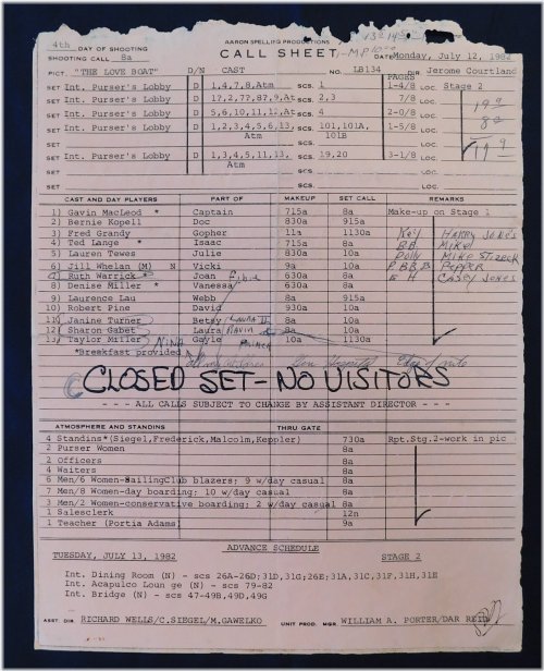 Nautical Nostalgia: The Love Boat 1982 Filming Call Sheet