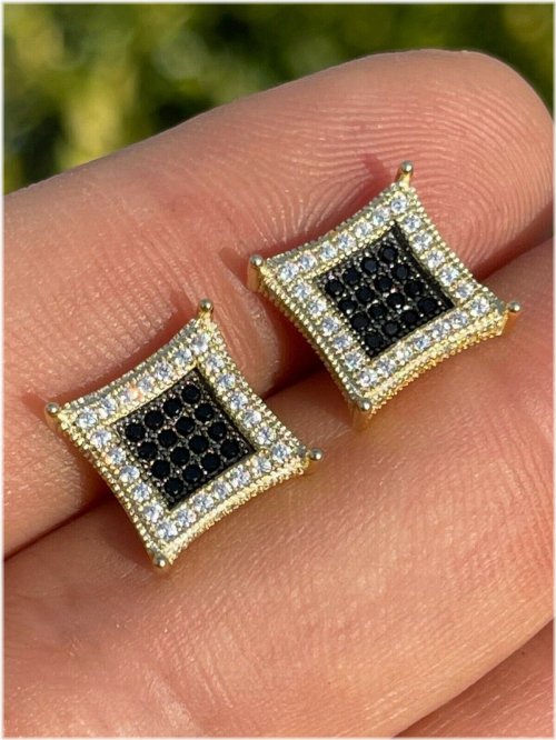 Kite Square Earrings with Black CZ Studs