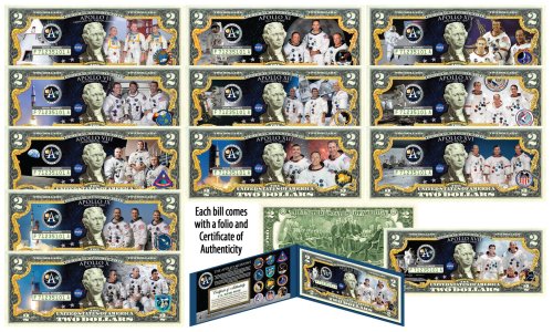 Apollo Legacy Collection: Set of 12 Official $2 Bills Commemorating NASA's Historic Missions