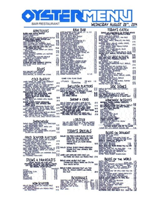 Grand Central Station Oyster Bar Restaurant Menu Reprint