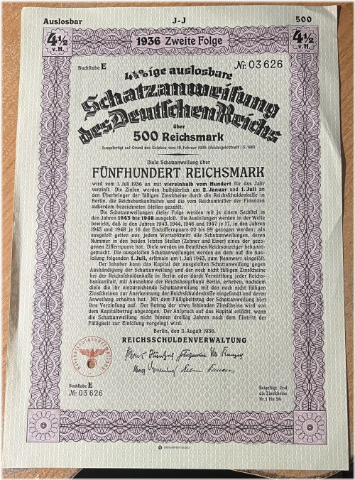 Berlin Reichsmark Bond - August 1936