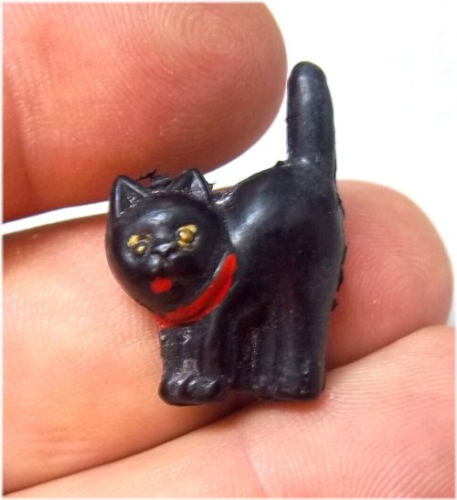 Mid-Century Hand-Painted Japanese Black Cat Figurine