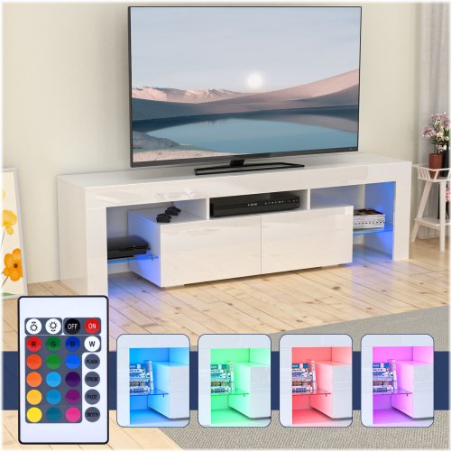 Glossy 2-Drawer Entertainment Center for Large TVs with LED Lighting