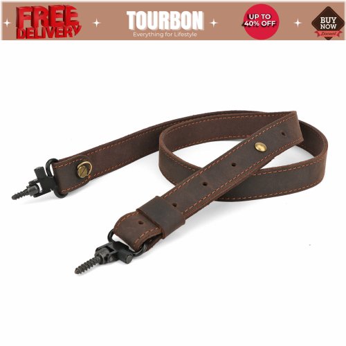 Leather Rifle Sling with Metal Swivels and Studs