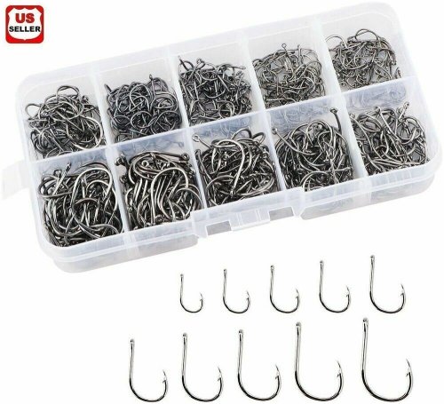 Precision Set: 500 Sharpened Fish Hooks in 10 Sizes with Storage Box