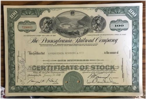 Green Horseshoe Curve Stock Certificate