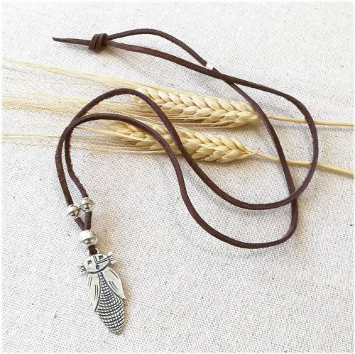 Silver Corn Maiden Leather Necklace