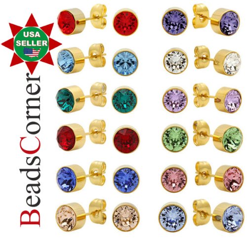 Golden Birthstone Zircon Stud Earrings