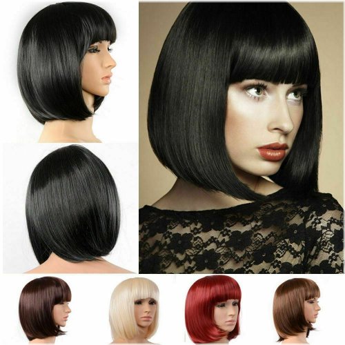 Sleek Chic Short Hair Wig with Bangs for Women's Cosplay and Parties