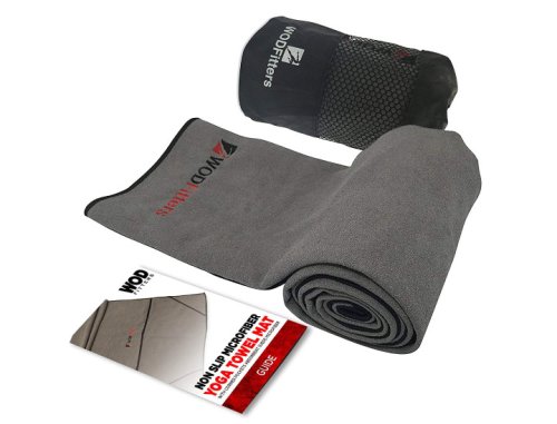 GrippyFlow Yoga Towel Mat with Handy Corner Pocket in Gray and Red