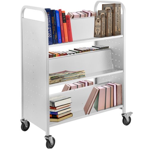 Double-Sided W-Shaped Sloped Book Cart